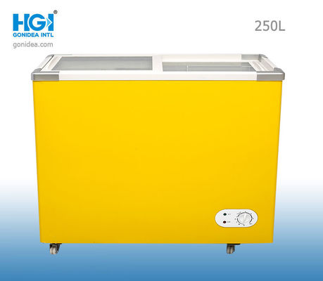 Gonidea Curved Glass Chest Freezer Kulkas 250l 8.8 Cu Ft Putih Kuning