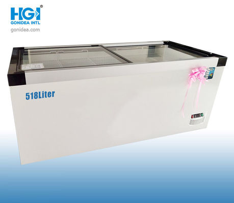 Supermarket Geser Kaca Atas Dada Freezer Es Krim 518 Liter 220V