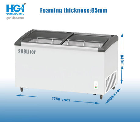 Kaca Curved Top Deep Chest Freezer Komersial 10.5 CUFT Untuk Pusat Perbelanjaan
